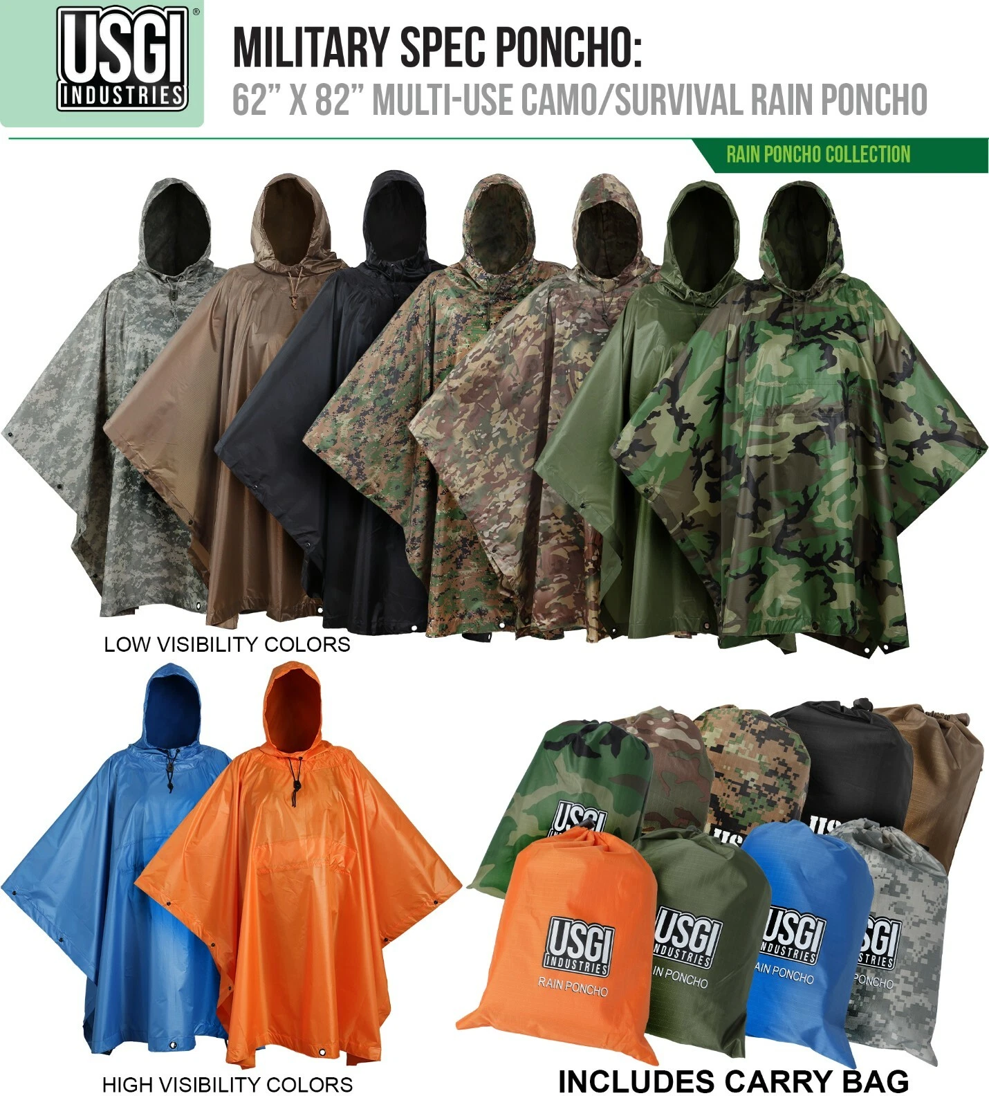 USGI Industries Military Style Multi-Use Rip Stop Rain Poncho (Colors Available)
Opens in a new wind