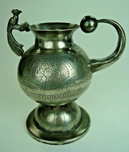ANTIQUE SOUTH AMERICAN SOLID SILVER YERBA MATE TEA CUP WITH BIRD HANDLE