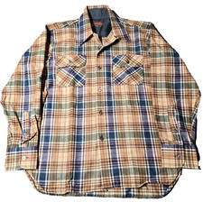 True Vintage 70s Arrow Shacket Mens Medium Wool Flannel Work Shirt Loop Collar