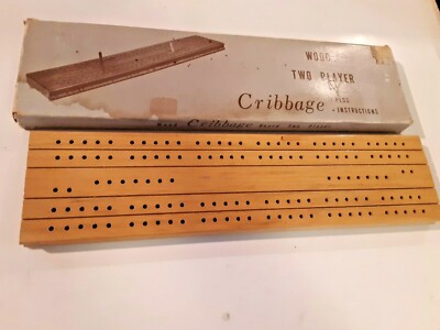  Wood Cribbage Board 2 Player  Vintage B 5  with Box some pegs