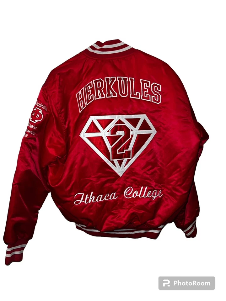 Chaqueta de bombardero de satén de fraternidad vintage para hombre con paleta Ithaca College Foto 3 de 4