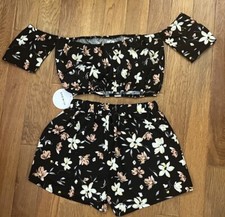 Floral Print Off The Shoulder Crop Top Two Piece Set With Floral Print Shorts