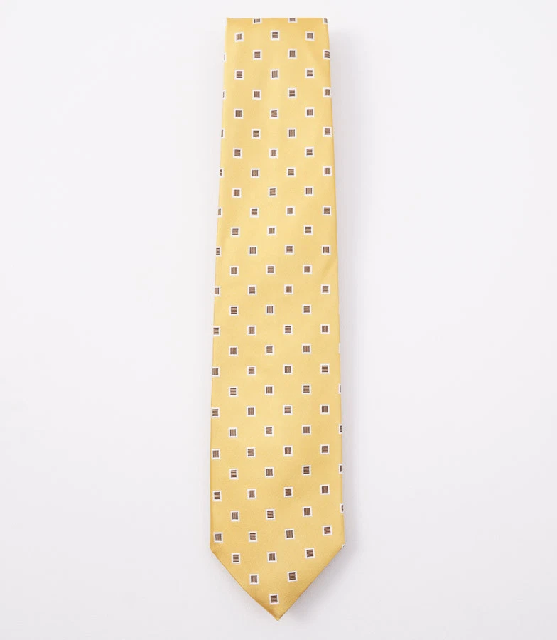 Новый с Ярлыками $295 CESARE ATTOLINI NAPOLI желтый и коричневый жаккардовый узор шелковый галстук - Изображение 2 из 4