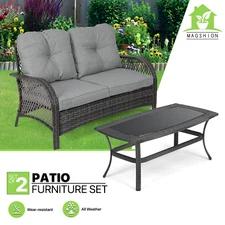 2 Set of Patio PE Rattan Furniture Set Sofa Coffee Table All-Weather w/Cushion