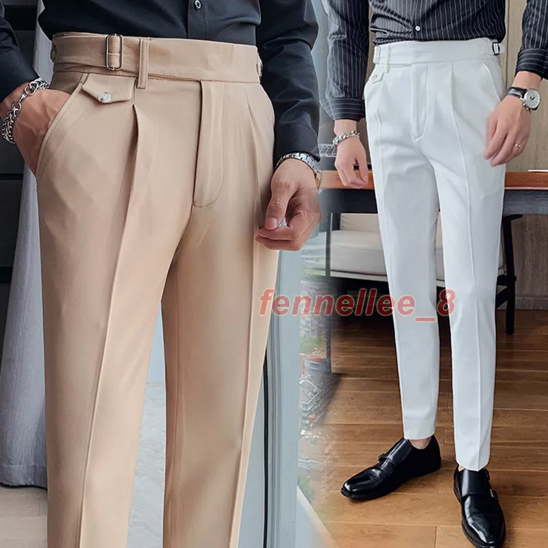 Men's High Waist Gurkha Pants Formal Slim Fit Dress Pants Casual Naples  Trousers