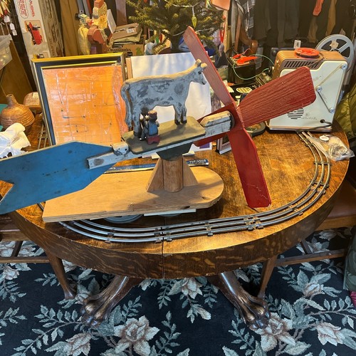 Vintage Vecchio Legno Fatto a Mano Whirligig Weathervane Arte Folk Alimentato Eolico Bello - Foto 3 di 7