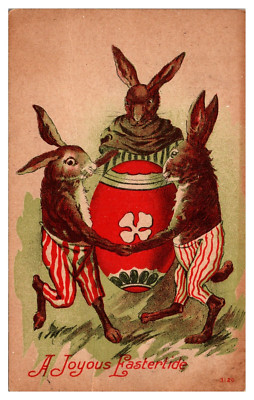 Joyous Easter  Dancing Rabbits Shamrock Egg Friar Rabbit 1917- A63