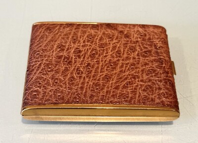 cigarette card holders Vintage Unused Leather Covered Gold Tone Fancy Cigarette Card Holder Case