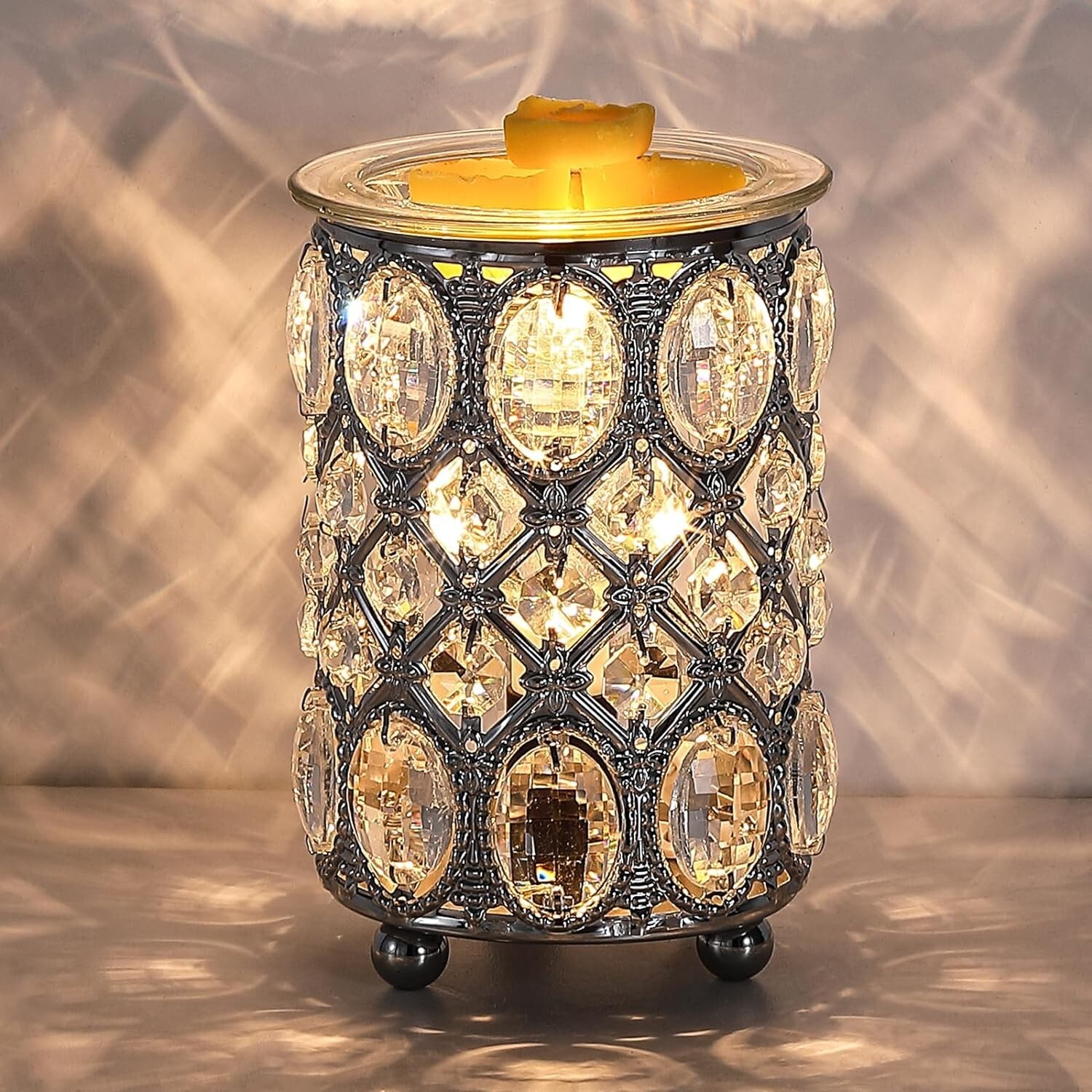 Wax Warmer Wrought Iron Crystal Wax Melt Warmer Electric Oil Burner (Silver)