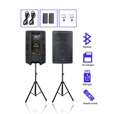 2 15 Inch PA Active Speakers Powered Karaoke Speaker 2 Speaker Stands Tripod