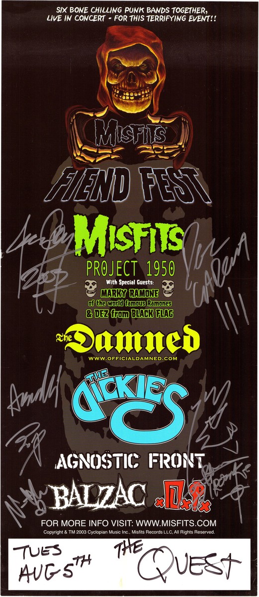 2003 Misfits Fiend Fest Concert The Quest Promo Poster 25x11