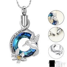 Hummingbird Urn Necklace for Ashes Crystal Ashes Pendant Memorial Ashes Necklace