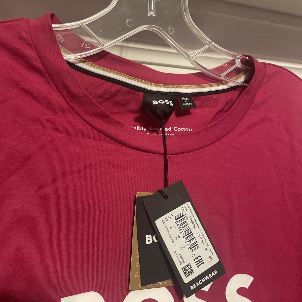 HUGO BOSS Boss Spell Out T Shirt Sz XL Plum Cranberry Purple Tee