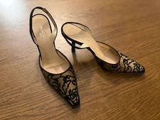 Pancaldi 1888 Black and Tan Floral Velvet Flocked Slingback Heels