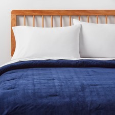 Twin/Twin Extra Long Corduroy Plaid Comforter Navy Blue - Room Essentials