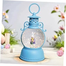 Easter Snow Globe Lantern, 9.4" Bunny Couple Lighted Snow Lantern with 6 Blue