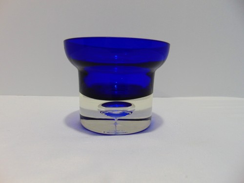 Block Crystal Stockholm Cobalt Blue Clear Controlled Bubble Votive Candle Holder