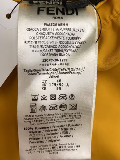 FENDI Down Jacket/ Size 48/ Polyester/ Yellow/White/ Solid Color/ FFA526 AEMM thumbnail 4