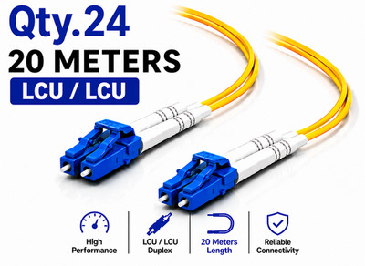 (24) 20 Meter LC/UPC - LC/UPC Duplex Fiber Patch Jumper OS2 SMF Singlemode Cable