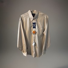 Dockers Men's Shirt MEDIUM 15 15.5 Lg Sleeve 34/35 Light Khaki Grid Pattern NWT