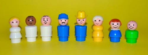 Vintage 1980s Fisher-Price 2.0" LITTLE PEOPLE Lot 8 figures Nurses Cowboy Kids