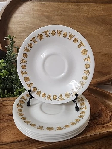 Vintage Corelle Corning Pyrex Butterfly Gold Saucers Set Of 6