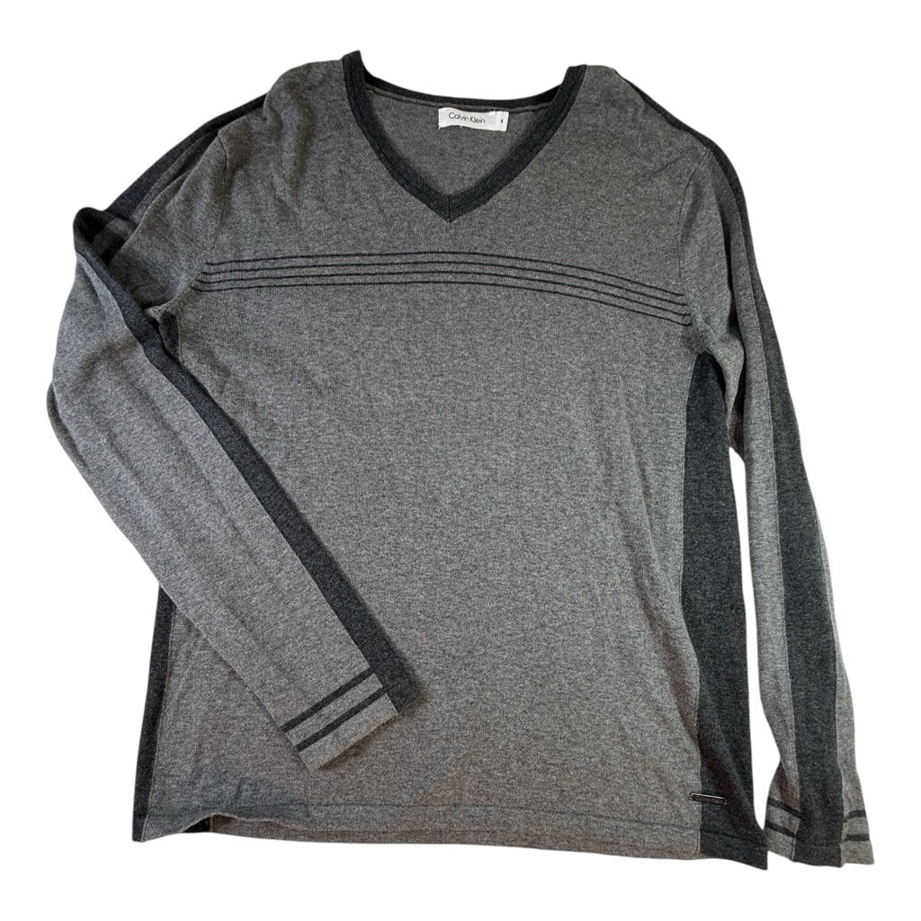 Calvin Klein Gray V Neck Sweater Long Sleeve Lightweight Knit Size M
