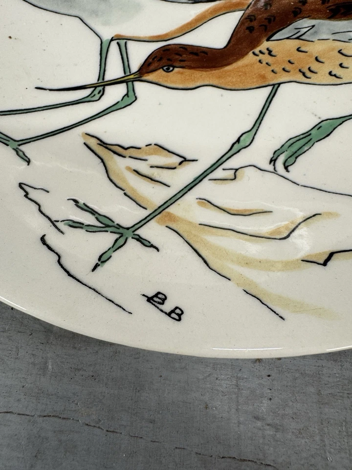 Paire assiette faience Gien décor d'oiseaux Signé BB Gibier chasse - Photo 4/4