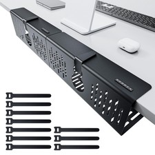 No Drill Under Desk Cable Management Tray, 14'' Wire Management, Punch-Free C...