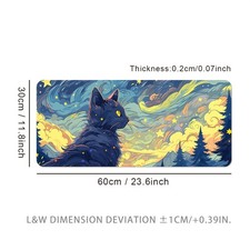 40 90cm Extra-Large Van Gogh-Inspired Black Cat Gaming Mouse Pad - Washable, Non