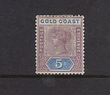 Gold Coast 1889 QV 5/- Dull Mauve & Blue SG 22 MH Mint Hinged. CV £90