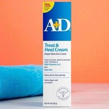 NEW A D Treat  Heal Diaper Rash Treatment Zinc 1 Cream, 4oz Exp 04/2028