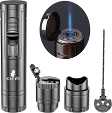 Cigar Lighter, Cigar Puncher, Cigar Draw Enhancer, Cigar Stand, All-In-One Light