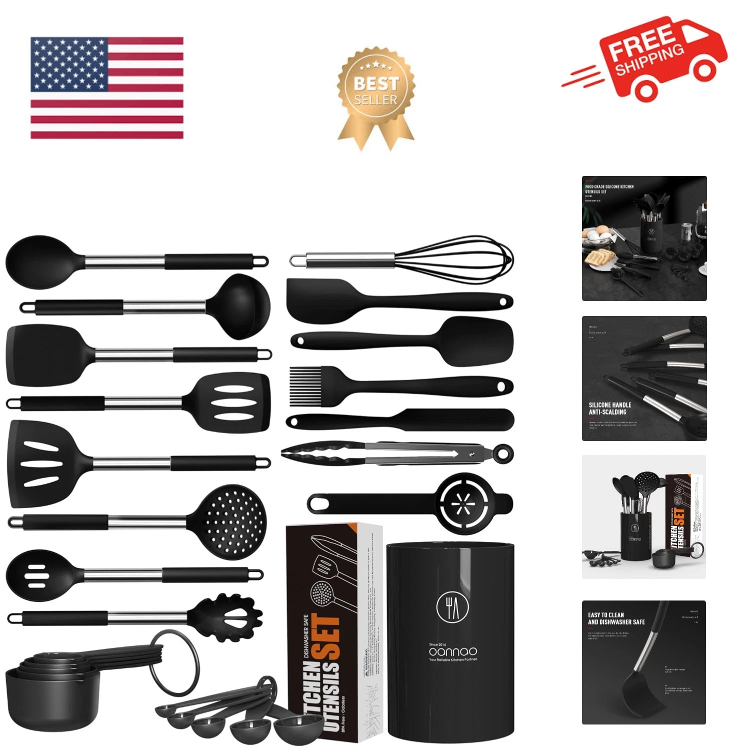 Large Silicone Cooking Utensils Set - Heat Resistant Kitchen Utensils Sets,Sp...