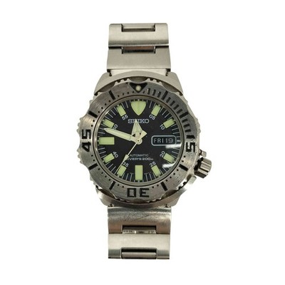 SEIKO Diver's 7S26-0350 Black Monster Quartz Silver Plain Men's Watch 200m