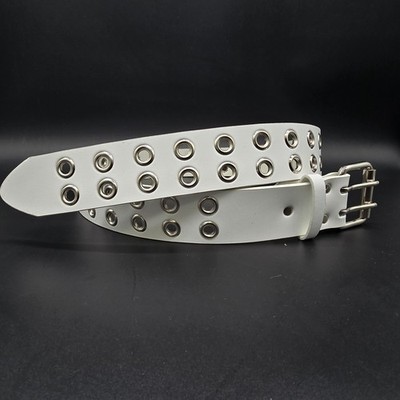 White Genuine Leather Grommet Eyelet Studded USA Made Three Row