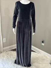Desir Couture Womens Velvet Maxi Dress Gray Long Sleeve Evening Formal Gown M