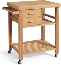 Kitchen Island Bamboo Island Cart Kitchen Trolley Cart on Wheels Rolling Kitchen