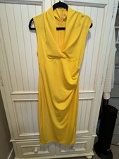 SHEIN Yellow Ruched Draped Neck Sleeveless Sheath Midi Dress Back Slit M