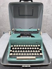 Vintage 1957 ROYAL Quiet De Luxe Typewriter Turquoise Blue with Tweed Case WORKS thumbnail