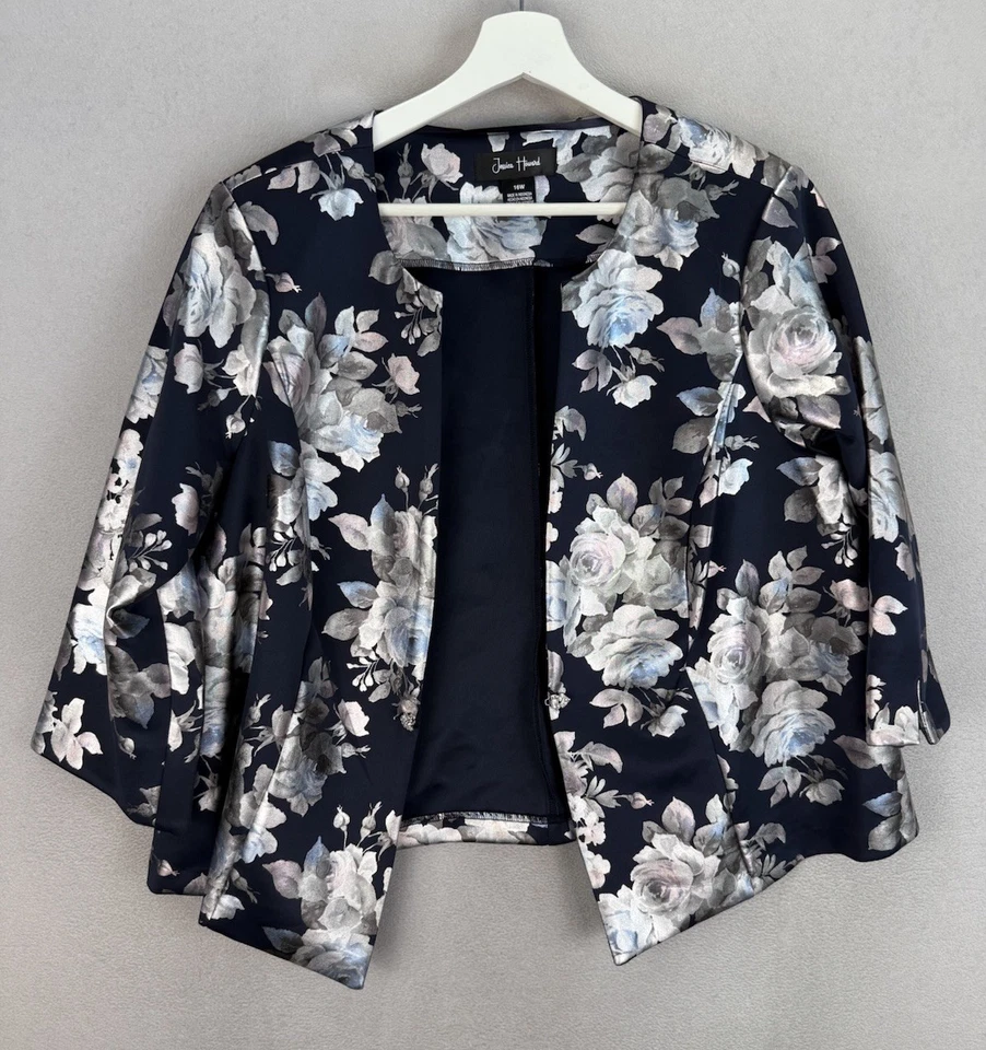 Chaqueta Blazer Jessica Howard Para Mujer Talla Grande 16W Azul Estampado Floral Nueva con Etiquetas Foto 2 de 4