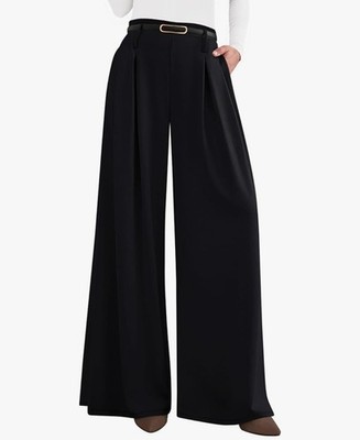 Womens Casual High Waisted Wide Leg Pants Belted Long Trousers cod 13