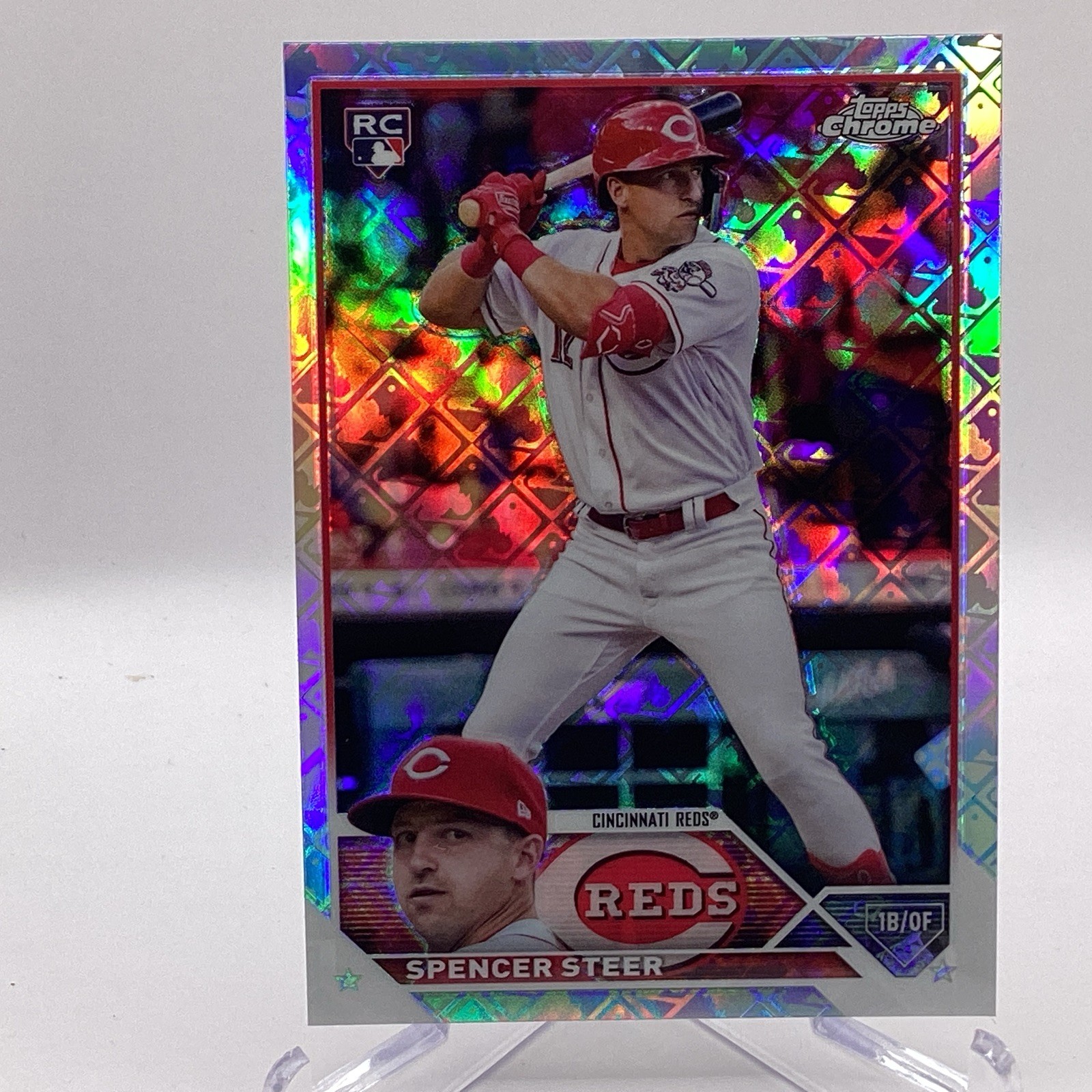 Spencer Steer Rookie RC 2023 Topps Chrome Logofractor Card #146 Cincinnati Reds