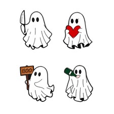 4Pcs Halloween Ghost Brooch Pins for Women Enamel Kawaii Black Cat White Ghos...