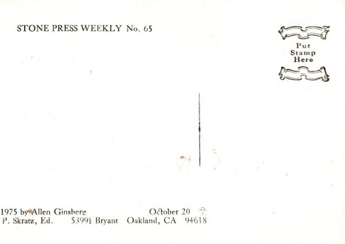 ALLEN GINSBERG MANUSCRIPT POEM POSTCARD STONE PRESS 1975 NEVER MAILED - Picture 2 of 2