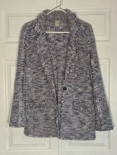 Chico's Knit Tweed Blazer Women's Size 2 Gray Notch Lapel One-Button Jacket