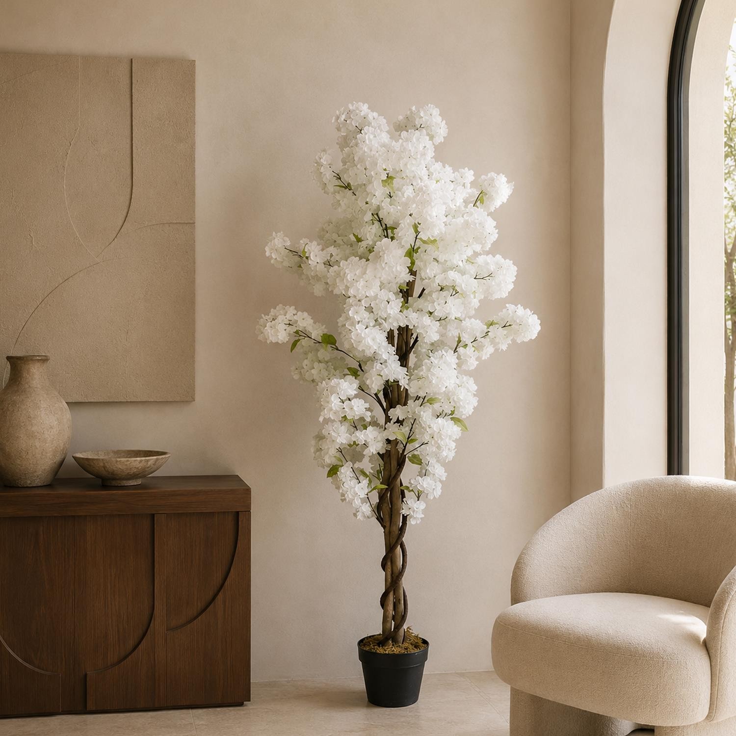 Artificial White Cherry Blossom Tree 150cm Realistic Faux Indoor Home Office