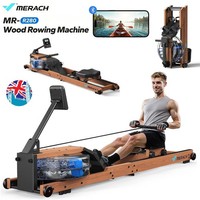 MERACH R28 Foldable Wood Rowing Machine for Home Gym Water Resistance with 180kg
