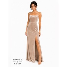 Jenny Yoo Collection Velvet Maxi Gown Champagne Blush Formal Dress Slit Size 4