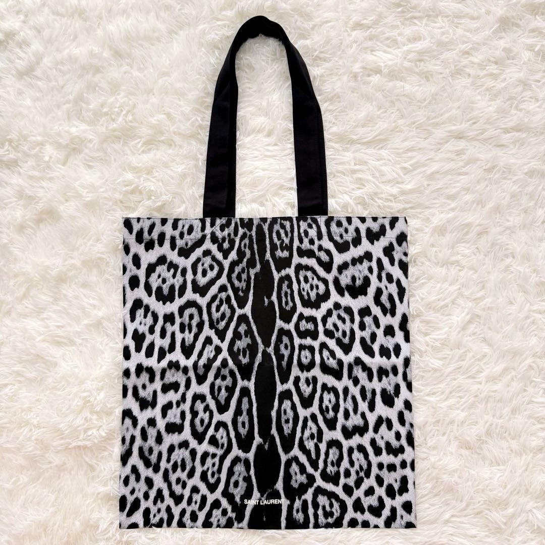 YSL Saint Laurent Leopard Tote Shoulder Bag Black Gray Women's Unused